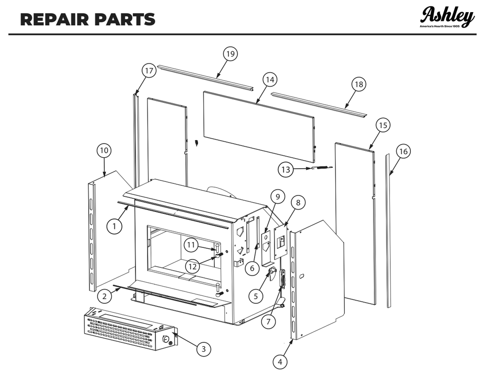 Repair Parts 1 Diagram and Parts List for AW1820E  US Stove Company Heating Stove